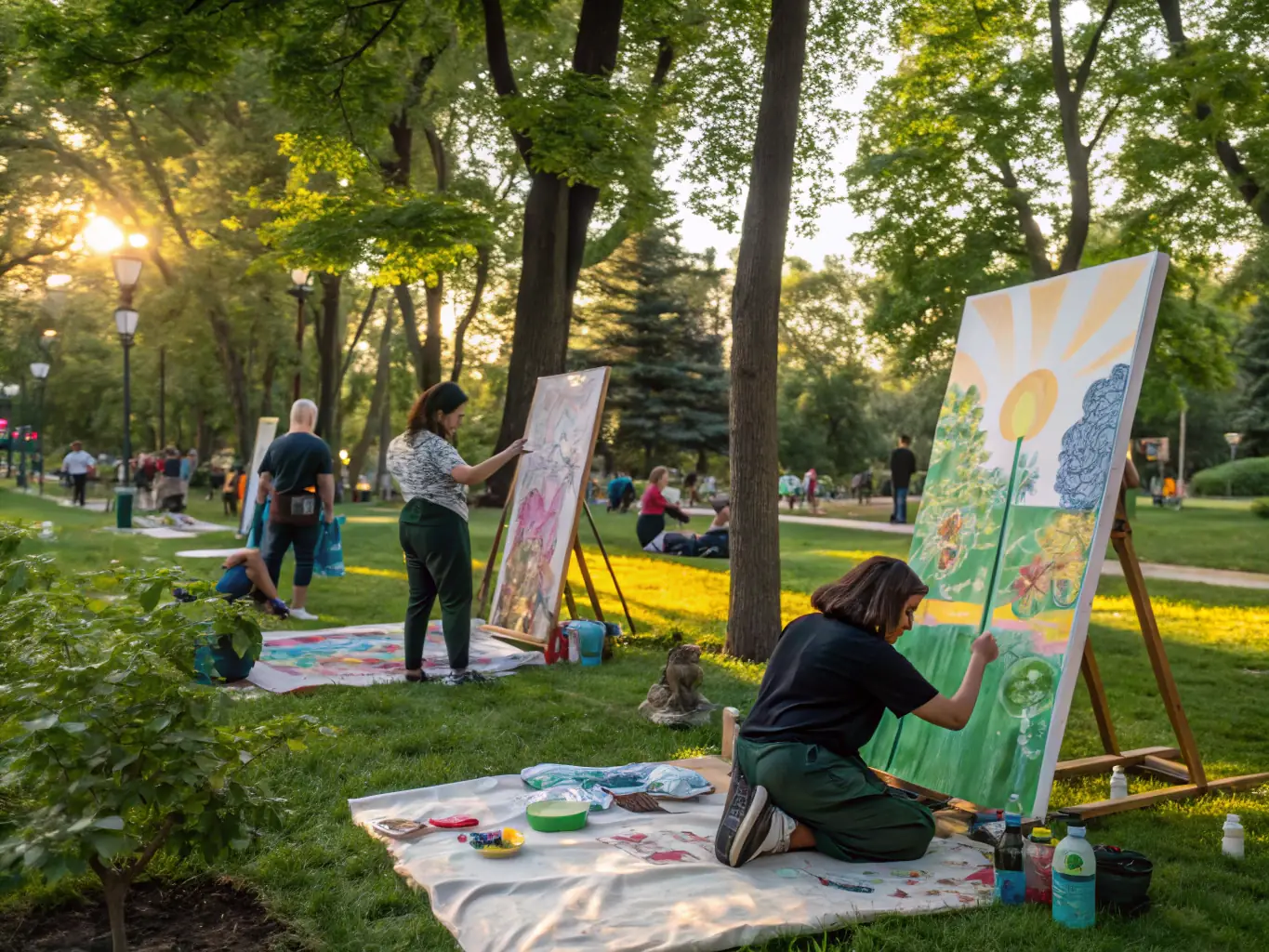 A heartwarming image of community members participating in a collaborative art project, symbolizing the social impact and community engagement fostered by ASSOCIATION MAREE HAUTE's initiatives.